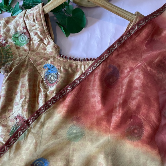 Red suit pajami suit salwar kameez suit beige threading Punjabi kurti ready - Picture 5 of 5